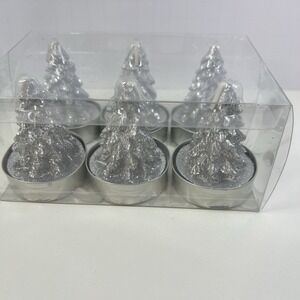 Ashland Silver Glitter Christmas Tree Tealight Candles Set of 6 New Sparkle